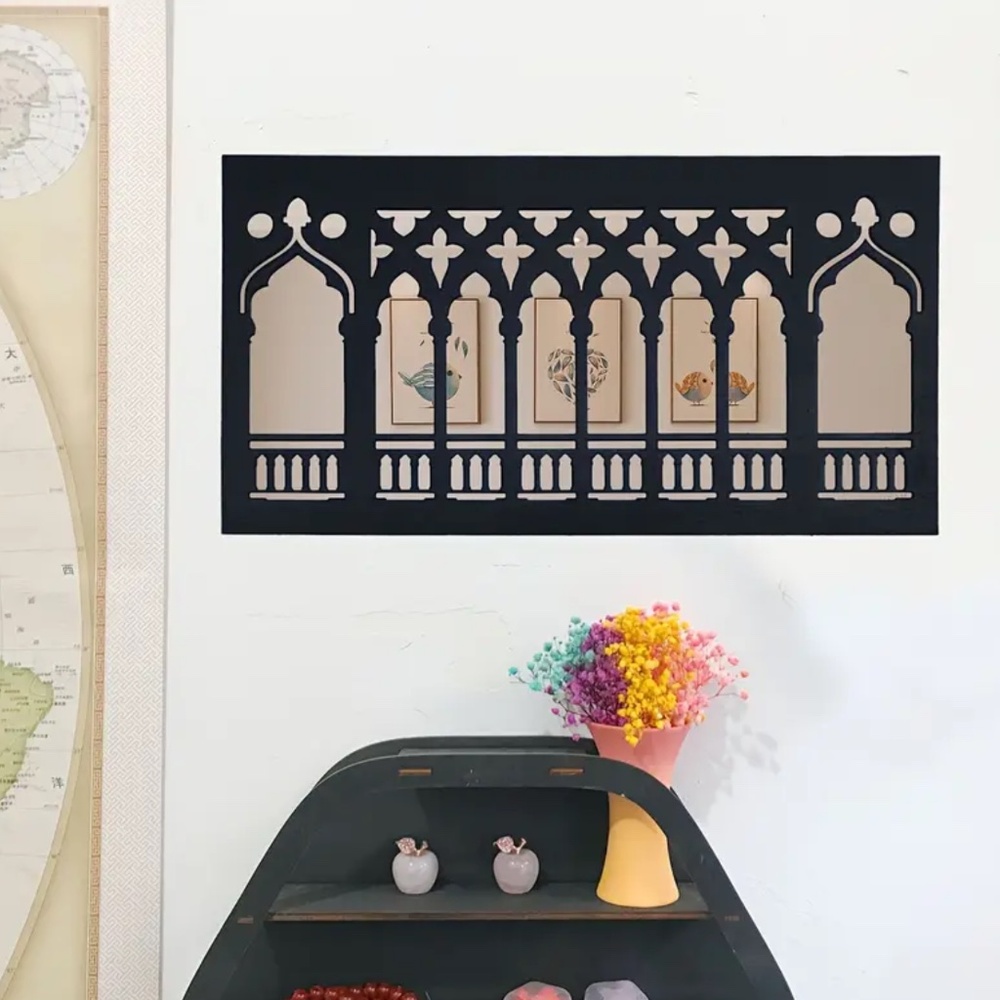 NEW! Black Classic Wooden Venetian Rectangular Gothic Cathedral Mirror!